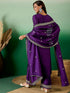 Purple Embroidery silk Kurta And Pant Set With Dupatta