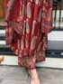 Alvami Women's Red Printed Viscose Anarkali Kurta Pant With Dupatta Set