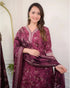 Wine Embroidery Viscose Rayon Kurta, Pant And Dupatta Set