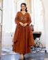 Alvami Women's Rust Embroidered Silk Anarkali Suit Set with Dupatta | Premium Festive Wear