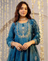 Alvami Women’s Premium Morepeach Silk Embroidered Anarkali Kurta Pant With Dupatta Set