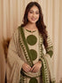 Alvami Women's Green & Beige Printed Viscose Straight Kurta Set with Dupatta | Trendy Ethnic Wear