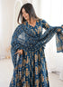 Alvami Women’s Blue Printed Angrakha Kurta Pant With Dupatta Set