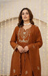Alvami Women’s Premium Rust Silk Embroidered Anarkali Kurta Pant With Dupatta Set