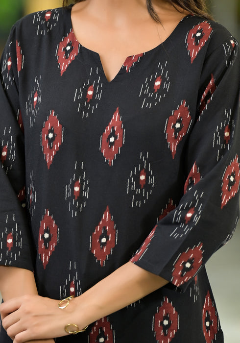 Black Ethnic Printed Straight Kurta
