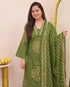 Alvami Women’s Green Bandhani Print A-Line Kurta Pant With Dupatta Set