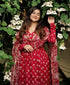 Alvami Women’s Red Floral Printed Alia Cut Kurta Pant With Dupatta Set