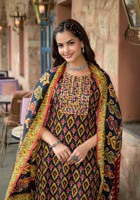 Yellow Embroidery Viscose Rayon Kurta, Pant And Dupatta Set