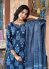 Blue Embroidery Viscose Rayon Kurta, Pant And Dupatta Set