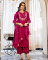 Alvami Women's Pink Embroidered Silk Anarkali Kurta Pant With Dupatta Set