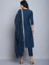 Navy Blue Embroidery silk Kurta And Pant Set With Dupatta