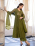 Alvami Women's Green Embroidered Silk Anarkali Suit Set with Dupatta | Premium Festive Wear