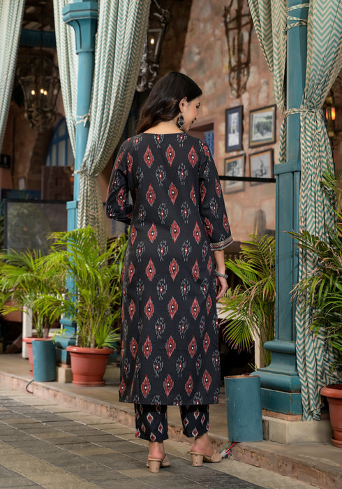 Black Embroidery Viscose Rayon Kurta, Pant And Dupatta Set
