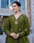 Women Green Silk Embroidered Anarkali Kurta Set with Dupatta