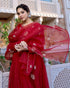 Women Red Silk Embroidered Anarkali Kurta Set with Dupatta