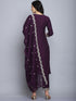 Wine Embroidery silk Kurta And Pant Set With Dupatta