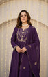 Alvami Women’s Premium Purple Silk Embroidered Anarkali Kurta Pant With Dupatta Set