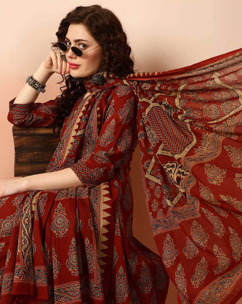 Viscose Black A-Line Kurta And Pant Set With Dupatta