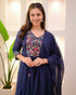Alvami Women's Blue Embroidered Silk Anarkali Suit Set with Dupatta | Premium Festive Ethnic Wear
