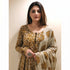 Alvami Women's Yellow & Cream Printed Viscose Anarkali Kurta Pant Set with Dupatta