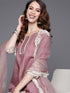 Alvami Women’s Pink Solid A-Line Silk Kurta Set with Dupatta Lace Detail