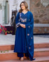 Alvami Women's Blue Embroidered Silk Anarkali Kurta Pant With Dupatta Set