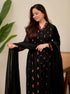 Alvami Women’s Black Silk Floral Embroidered Anarkali Kurta Pant with Dupatta Set