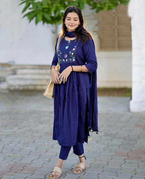 Alvami Women Embroidery Anarkali Kurta and Pant Set with Dupatta