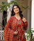 Alvami Women’s Red Printed Angrakha Kurta Pant With Dupatta Set