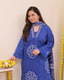 Alvami Women’s Blue Bandhani Print A-Line Kurta Pant With Dupatta Set