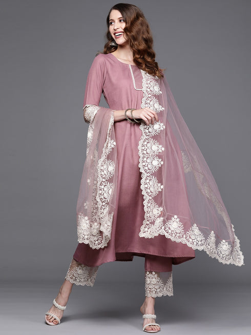 Pink Anarkali Kurta And Pant Set With Dupatta