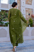 Women Green Silk Embroidered Anarkali Kurta Set with Dupatta