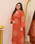 Alvami Women’s Orange Bandhani Print A-Line Kurta Pant With Dupatta Set