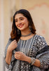 Black And White Printed Viscose Rayon Kurta, Pant And Dupatta Set