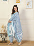 Alvami Women's White Printed Viscose Straight Kurta Pant With Dupatta Set