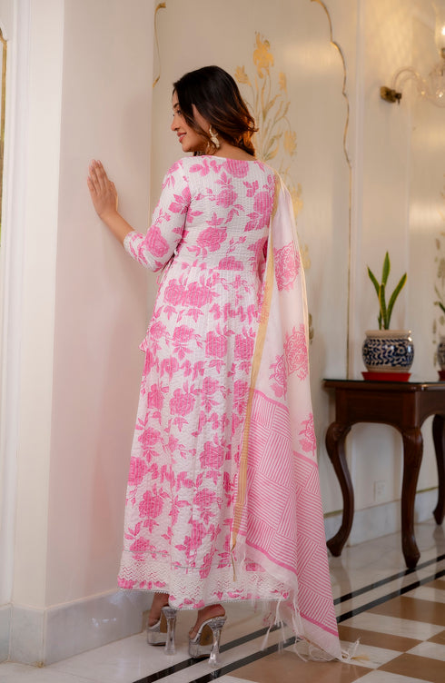 Pink Embroidery Viscose Rayon Kurta, Pant And Dupatta Set