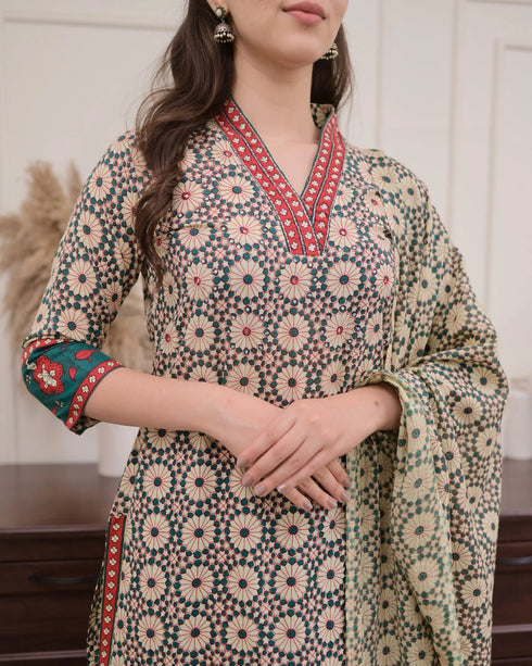 Viscose Light Green Kurta And Pant Set With Dupatta