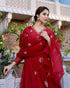 Women Red Silk Embroidered Anarkali Kurta Set with Dupatta