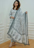 Black, White Printed Viscose Rayon Kurta, Pant And Dupatta Set