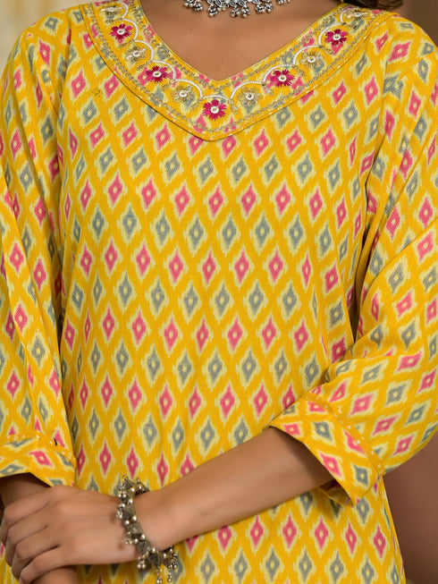 Orange Embroidery Viscose Rayon Kurta, Pant And Dupatta Set