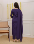 Alvami Women Purple Viscose Straight Kurta with Embroidered Neckline & Pant With Dupatta Set