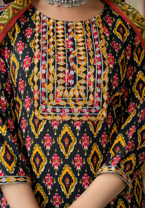 Yellow Embroidery Viscose Rayon Kurta, Pant And Dupatta Set