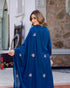Alvami Women's Blue Embroidered Silk Anarkali Kurta Pant With Dupatta Set