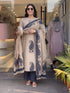 Alvami Women Blue&Beige Viscose Printed Straight Kurta Set with Printed Palazzo Pants & Dupatta