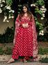 Alvami Women’s Red Floral Printed Alia Cut Kurta Pant With Dupatta Set
