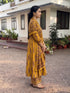 Alvami Women's Yellow Printed Viscose Anarkali Kurta Pant With Dupatta Set