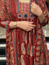 Alvami Women's Red Printed Viscose Anarkali Kurta Pant With Dupatta Set