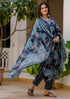 Viscose Blue A-Line Kurta And Pant Set With Dupatta