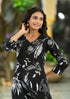 Women Nature Print Cotton Black Kurta And Pant Set