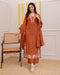 Alvami Women Rust Viscose Straight Kurta with Embroidered Neckline & Pant With Dupatta Set